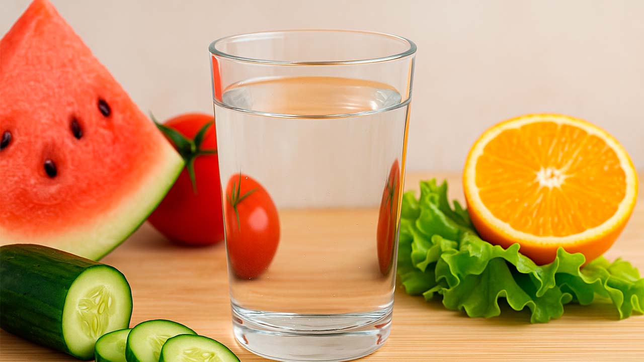 Agua y frutas frescas