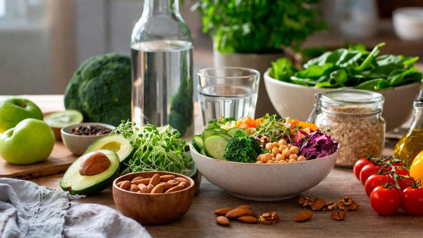Alimentos saludables frescos mesa